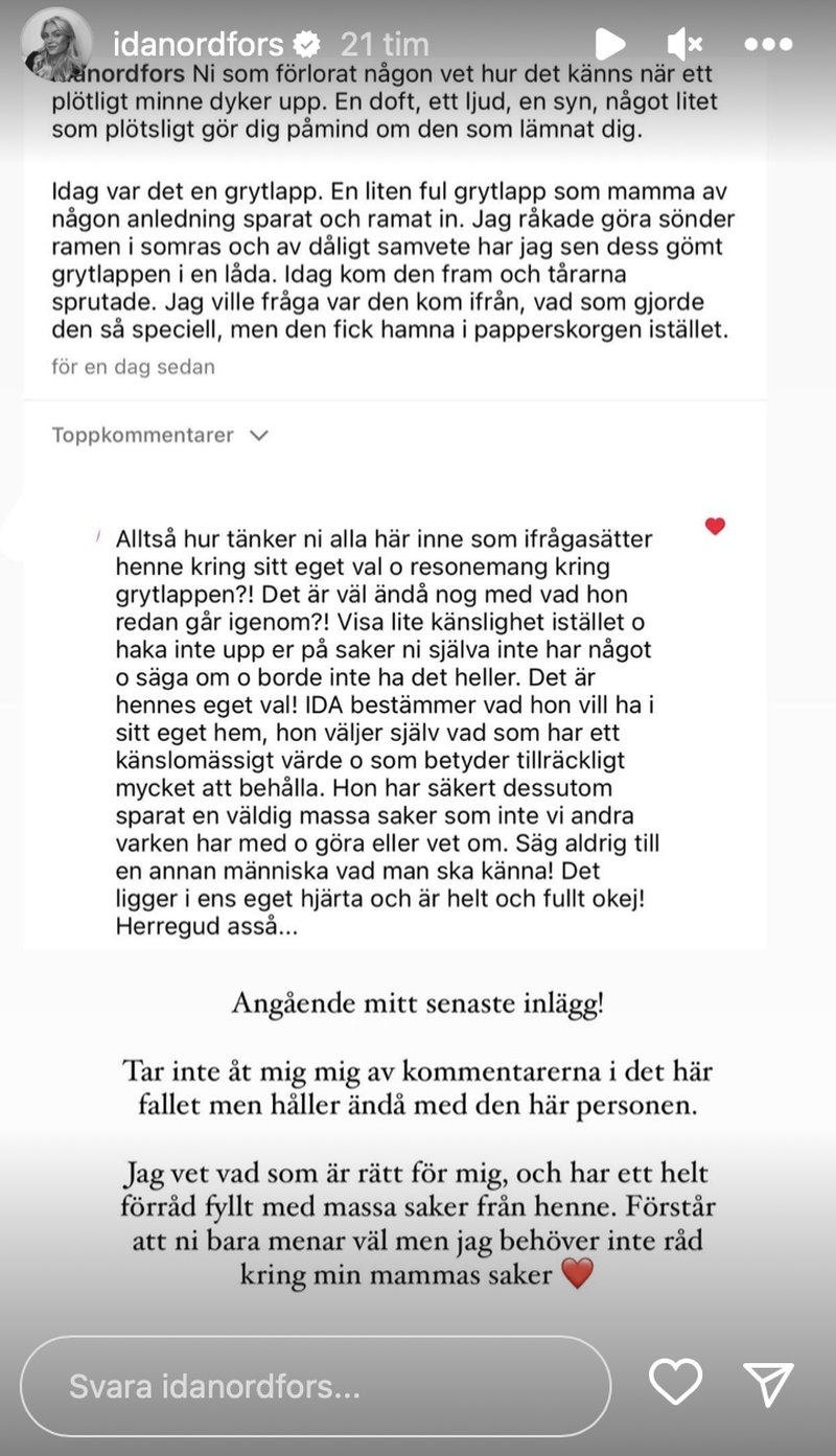 Ida Nordfors Instagramstory Ida Nordfors Instagramstory